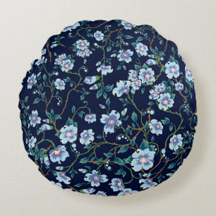 Children's flowers: seamless dark blue round cushion