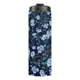 Children's flowers: seamless dark blue thermal tumbler