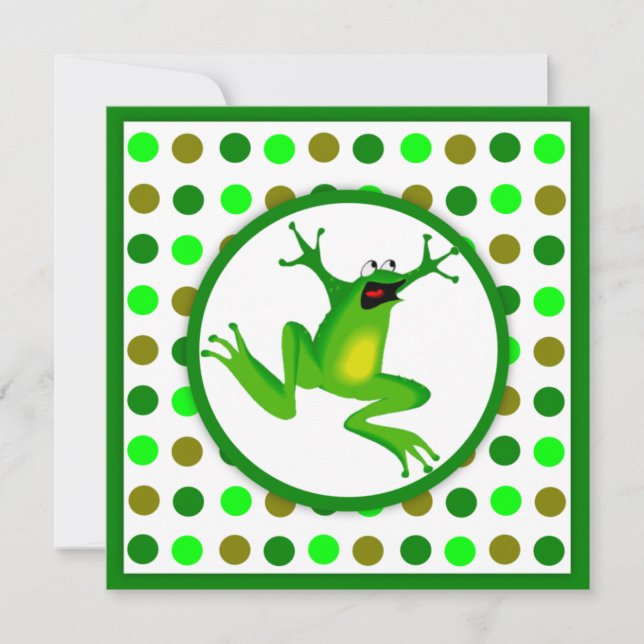 Children's Frog and Green Polka Dots Birthday Invitation (Front)