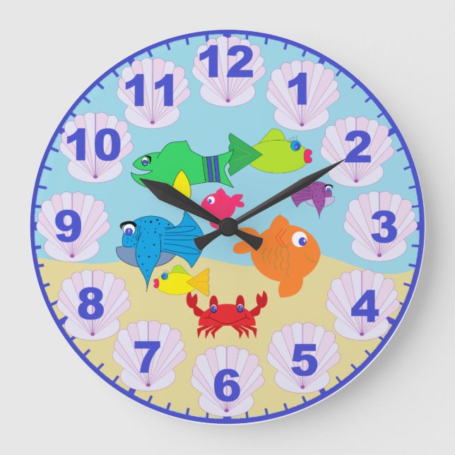 Children's Fun Aquarium Fish Clock with Numbers (Front)