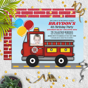 Children's Fun Cartoon Firefighter Birthday Party  Invitation
