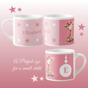 Children's giraffe mug personalised name pink
