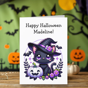 Children's Halloween Pumpkin & Cat Coloring Page Card
