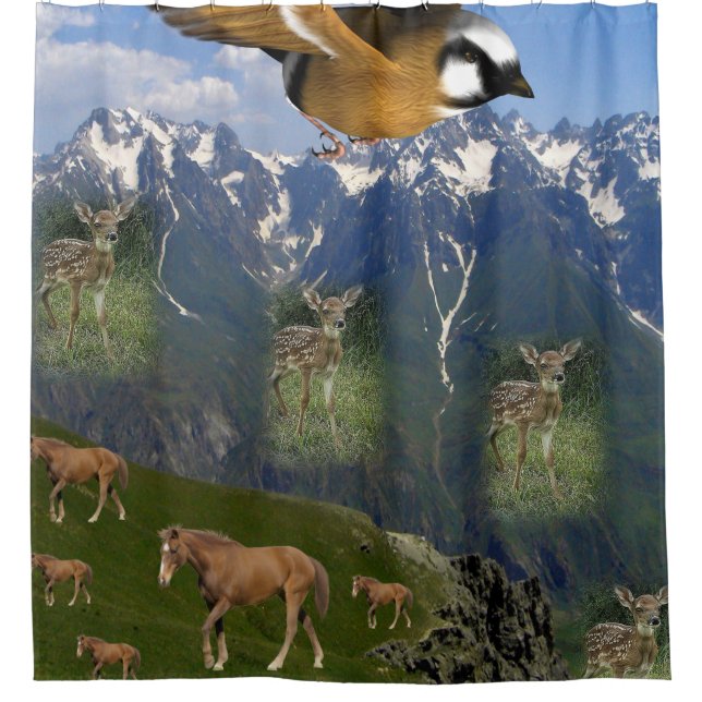 Childrens horses deer shower curtain (Front)