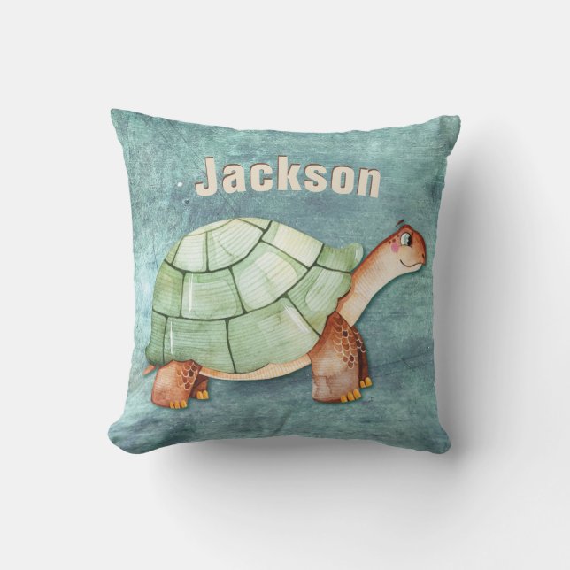 Childrens Kids Room Turtle Monogram Name Cushion (Front)