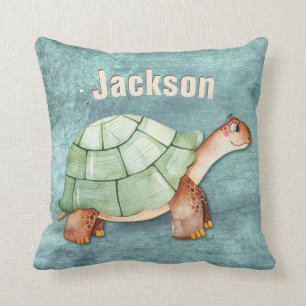 Childrens Kids Room Turtle Monogram Name Cushion