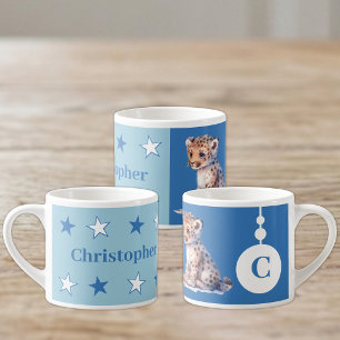 Children's leopard mug personalised name blue