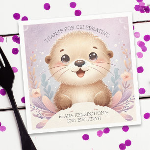 Children's Lilac Sea Otter Cute Birthday Party Napkin