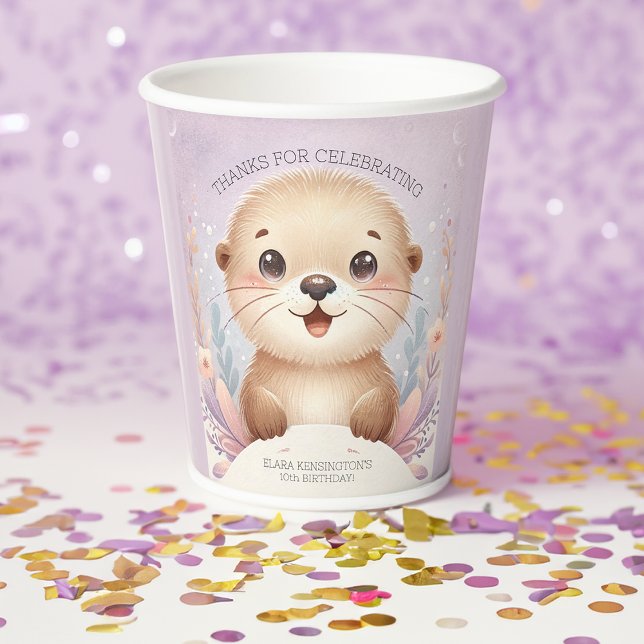 Children's Lilac Sea Otter Cute Birthday Party Paper Cups (Creator Uploaded)