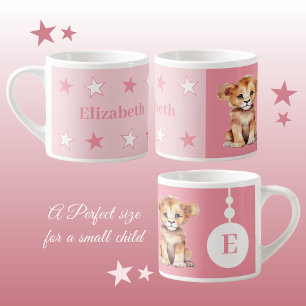 Children's lion mug personalised name pink