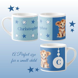 Children's lion mug personalized name blue