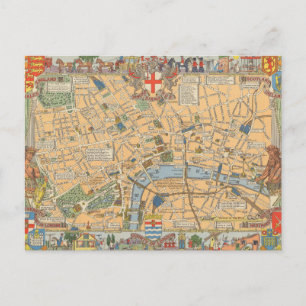 Children's Map of London, England Postcard