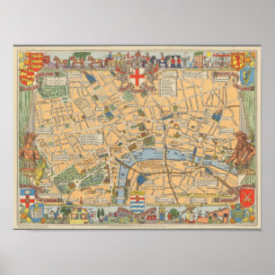 Children's Map of London, England Poster