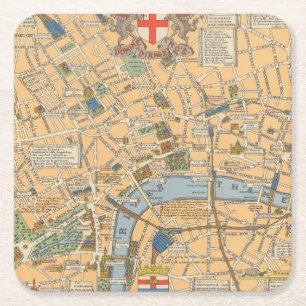 Children's Map of London, England Square Paper Coaster