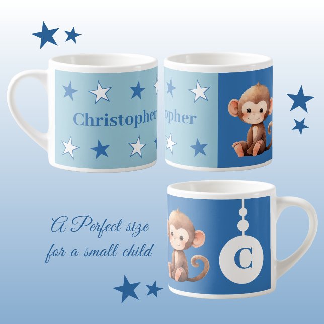 Children's monkey mug personalised name blue (Creator Uploaded)