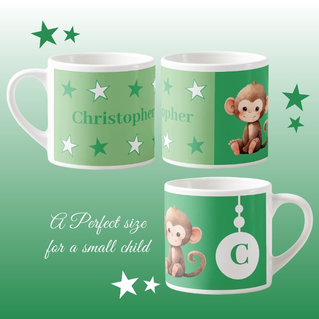 Children's monkey mug personalised name green (Creator Uploaded)