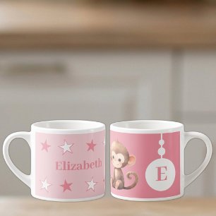 Children's monkey mug personalised name pink