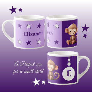 Children's monkey mug personalised name purple