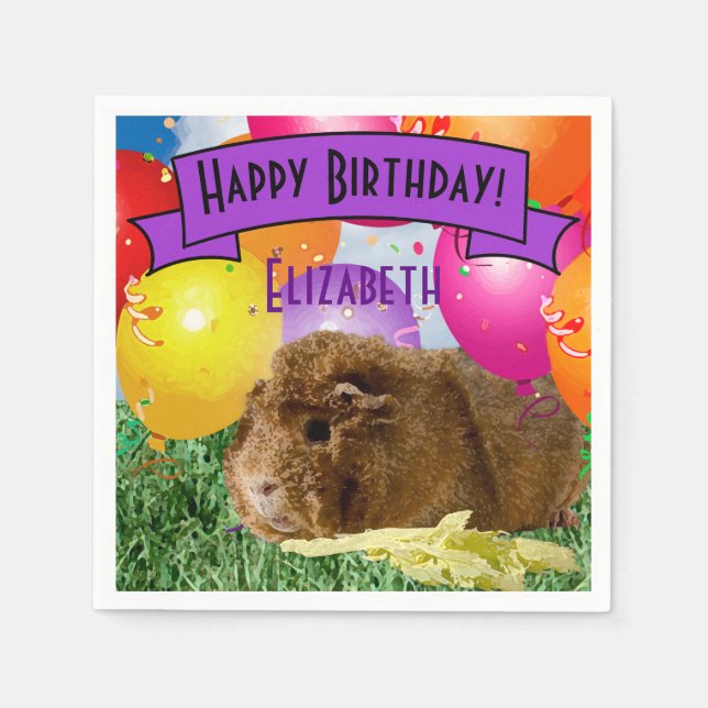 Children's Name Birthday Guinea Pig Party Balloons Napkin (Front)