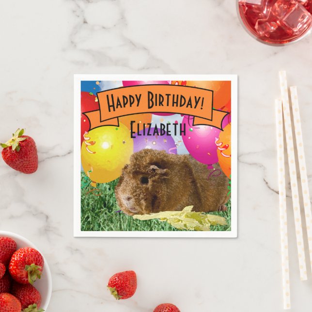 Children's Name Birthday Guinea Pig Party Balloons Napkin (Insitu)