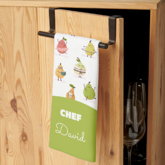 Children's pattern of fun pears tea towel