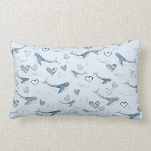 Children's Pattern With Cute Whales, Clouds&Hearts Lumbar Cushion