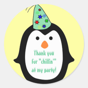 Childrens Penguin Wearing Party Hat Birthday Classic Round Sticker