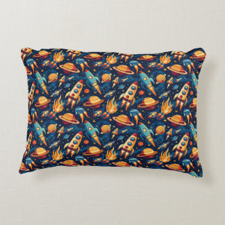 Children's Rocket Ship Pattern with Planets  Decorative Cushion