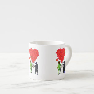 Childrens romantic heart balloon design espresso cup