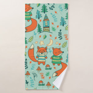 Children's seamless with young foxes. Funny childr Bath Towel