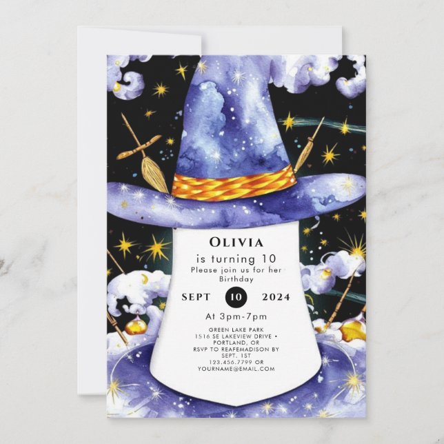 Children's Simple Enchanted Wizard Birthday Invitation (Front)