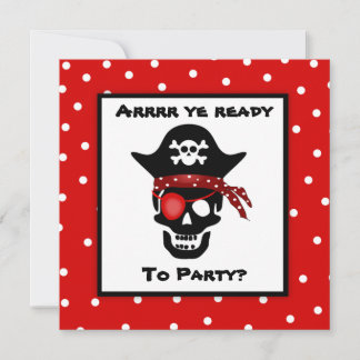 Children's Skull Pirate Polka Dot Birthday Party Invitation