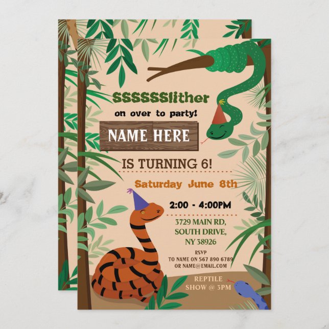 Children's Snake Birthday Party Reptile Snakes Invitation (Front/Back)