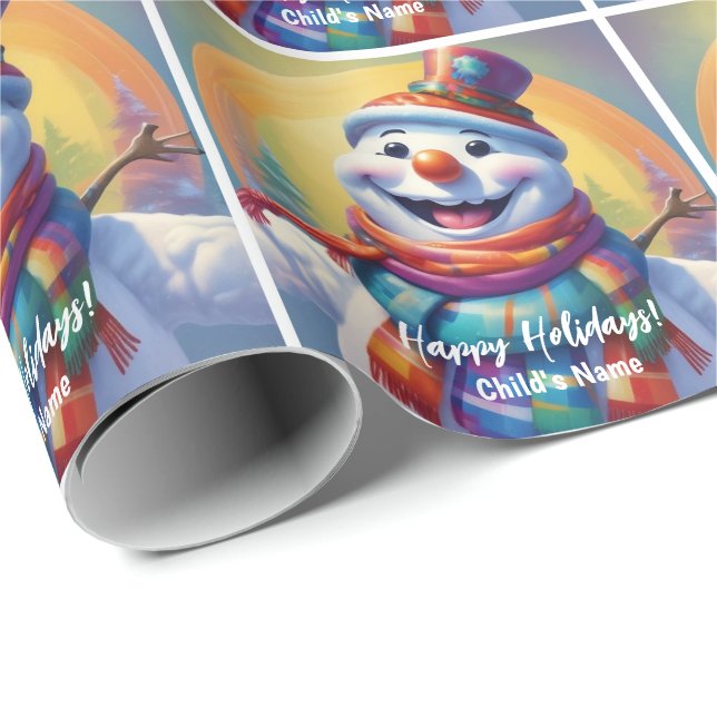 Children's Snowman Personalised Gift Wrap HAMbyWG (Roll Corner)