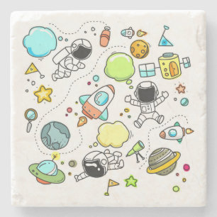 Children's Space Cartoon Background Drawing Stone Coaster