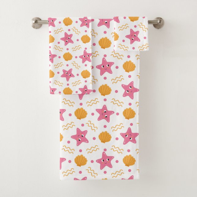 Children's Starfish and Seashells  Bath Towel Set (Insitu)