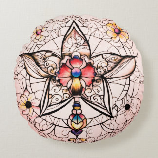 Children's Tattoo Art with Clean Lines Round Cushion