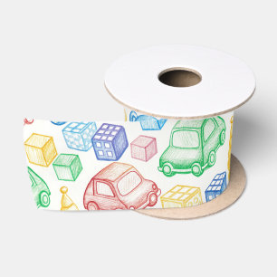 CHILDRENS TEDDY BEARS AND TOY CARS SATIN RIBBON