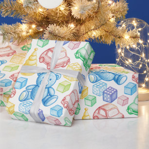 CHILDRENS TEDDY BEARS AND TOY CARS WRAPPING PAPER