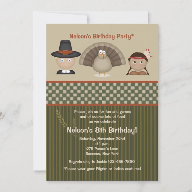 Children's Thanksgiving Birthday Party Invitation (Front)