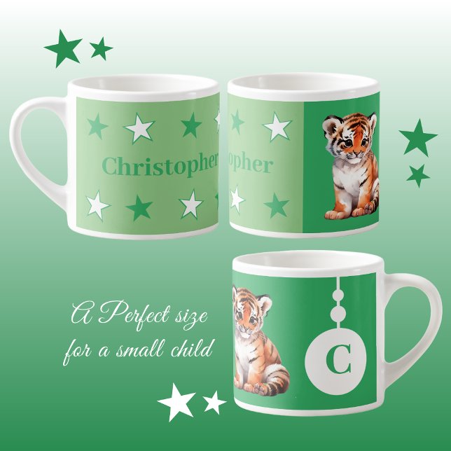 Children's tiger mug personalised name green (Creator Uploaded)