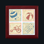 Children's Toys by Chariklia Zarris Gift Box<br><div class="desc">A domino,  tricycle,  top and beach ball are the subjects in these four woodblock drawings by Chariklia Zarris. A group of fun objects to help decorate your child’s room or liven up your home. Order your print today!</div>