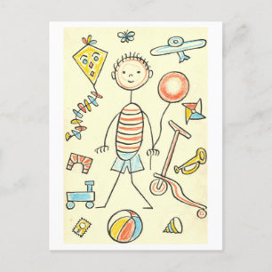 Children's Toys Vintage Illustration Postcard