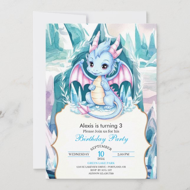 Children's Whimsical Dragon Birthday Invitation (Front)