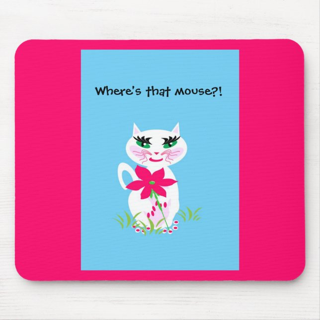 Children's White Cute Kitty Cat Mouse Pad (Front)