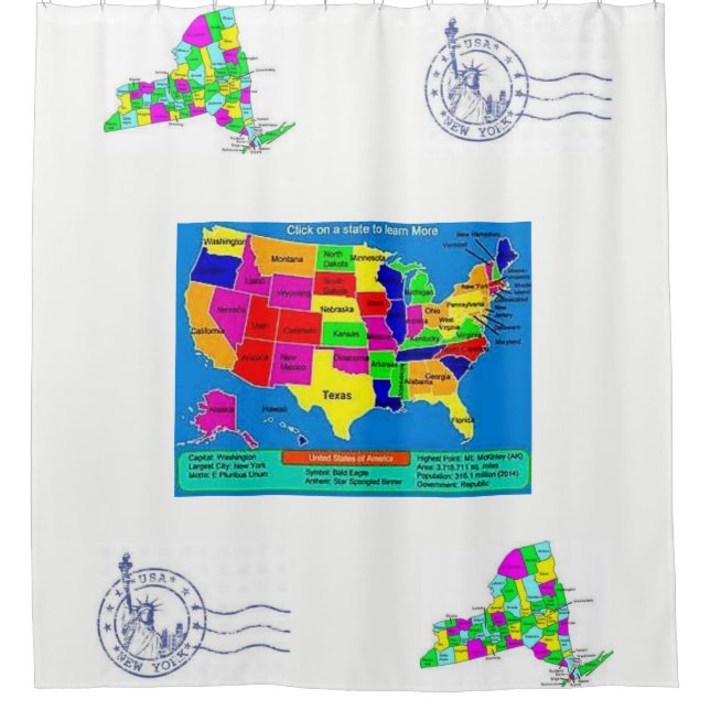 childrens world map white blue showercurtain shower curtain (Front)