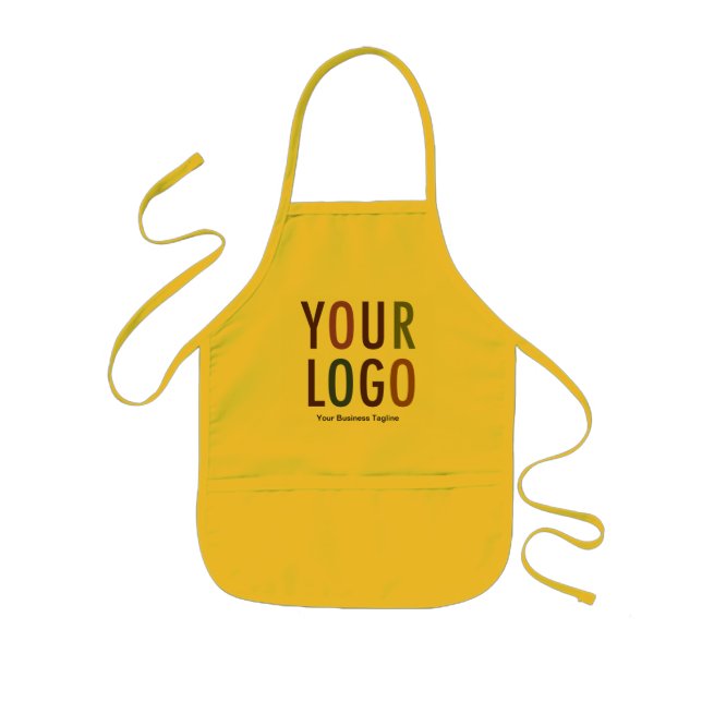 Children's Yellow Apron with Pockets Custom Logo (Front)