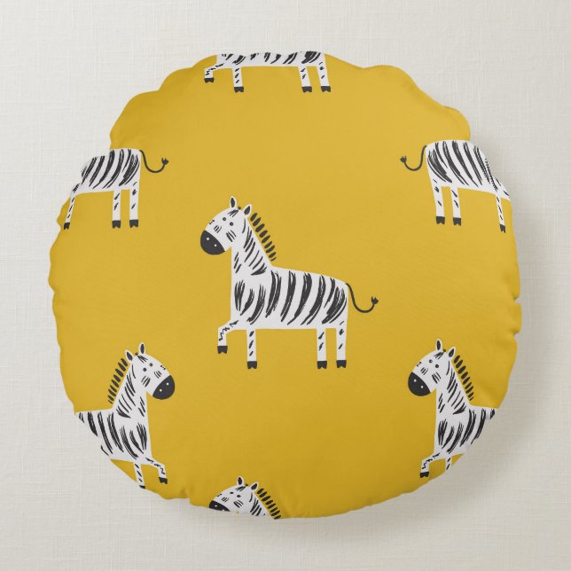 Children's Zebra: Seamless Fun Pattern Round Cushion (Front)