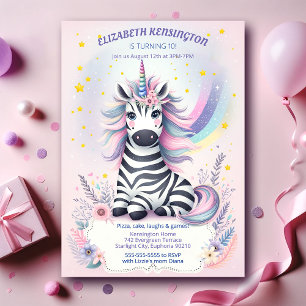 Children's Zebra Unicorn Rainbow Birthday Party Invitation