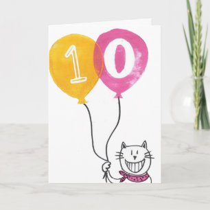 Child's 10th Birthday Card - Cheeky Cat Smile